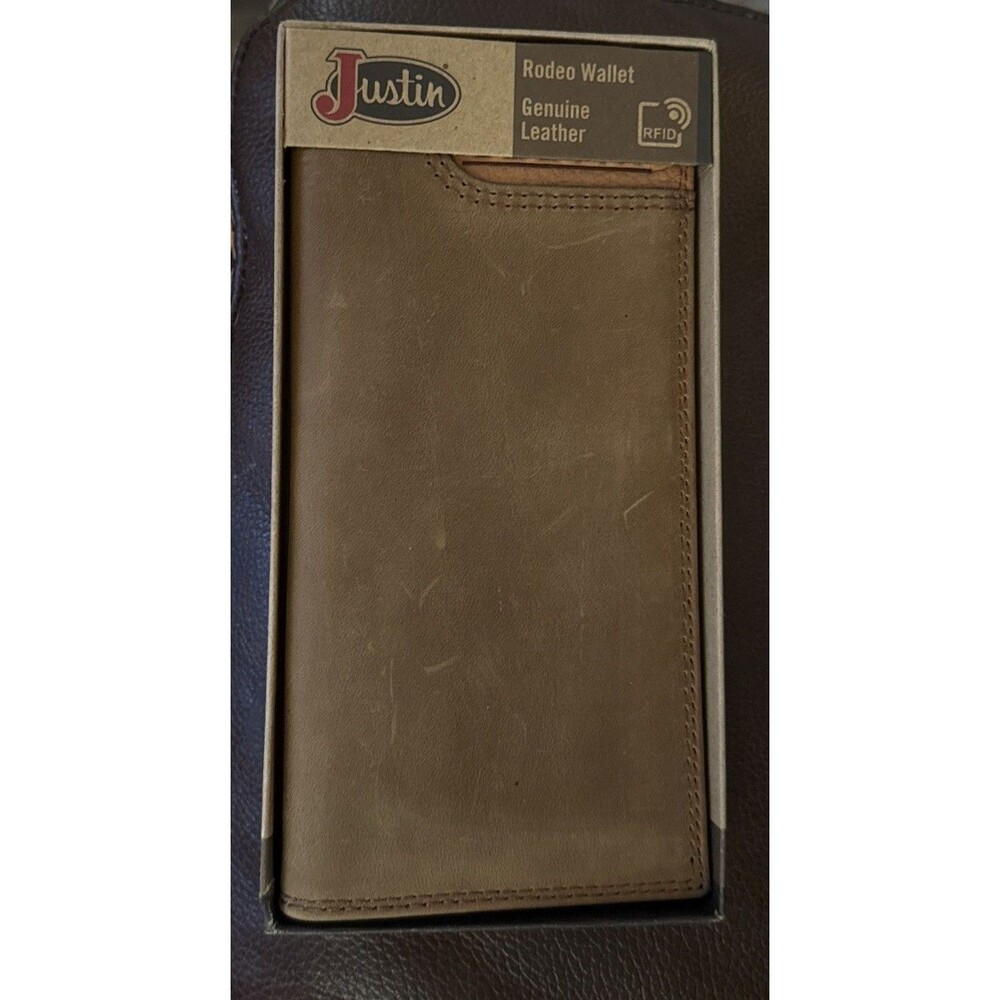 Justin Mens Genuine Leather Rodeo Wallet RFID Tan Cowhide Soft Western NIB - Picture 3 of 3